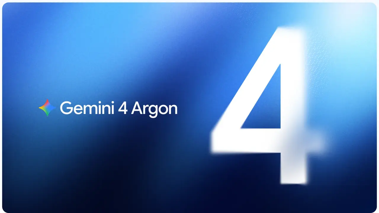 Gemini 4 Argonのキービジュアル。青い背景に、Geminiのマークと「Gemini 4 Argon」の文字、大きな数字の4