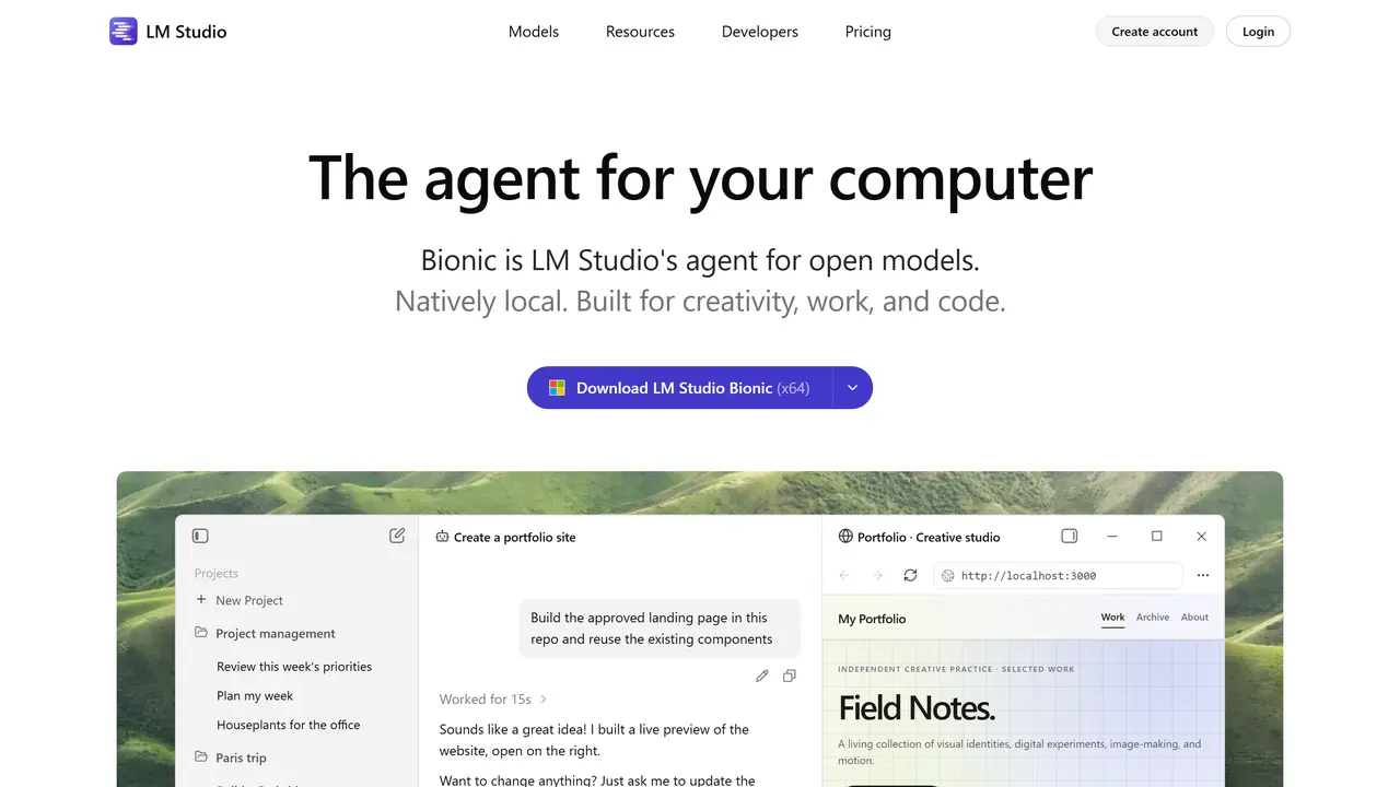 ローカルLLMを自分のPCで動かすアプリ「LM Studio」の公式サイトのトップページ